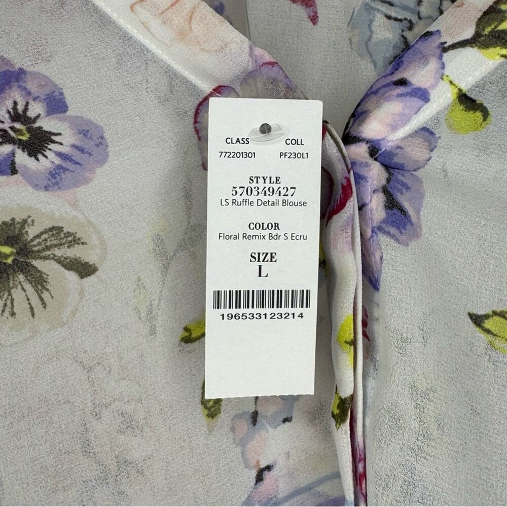 White House Black Market Women L Top Floral Cottagecore Ruffle Garden Fairy Work - Picture 10 of 10